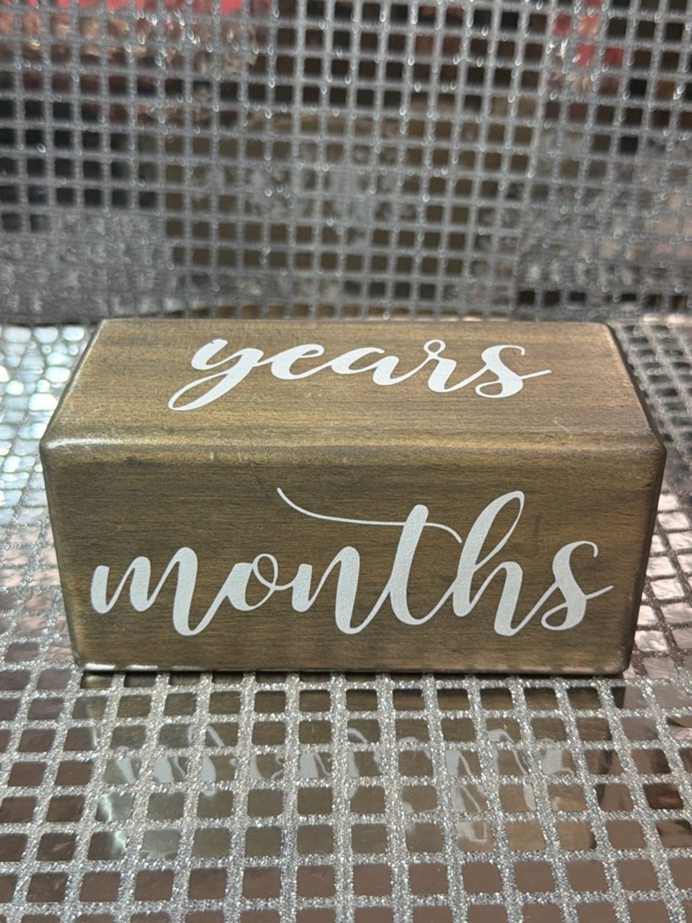 Wooden 'months/years' Milestone Block - Brown with White Script
